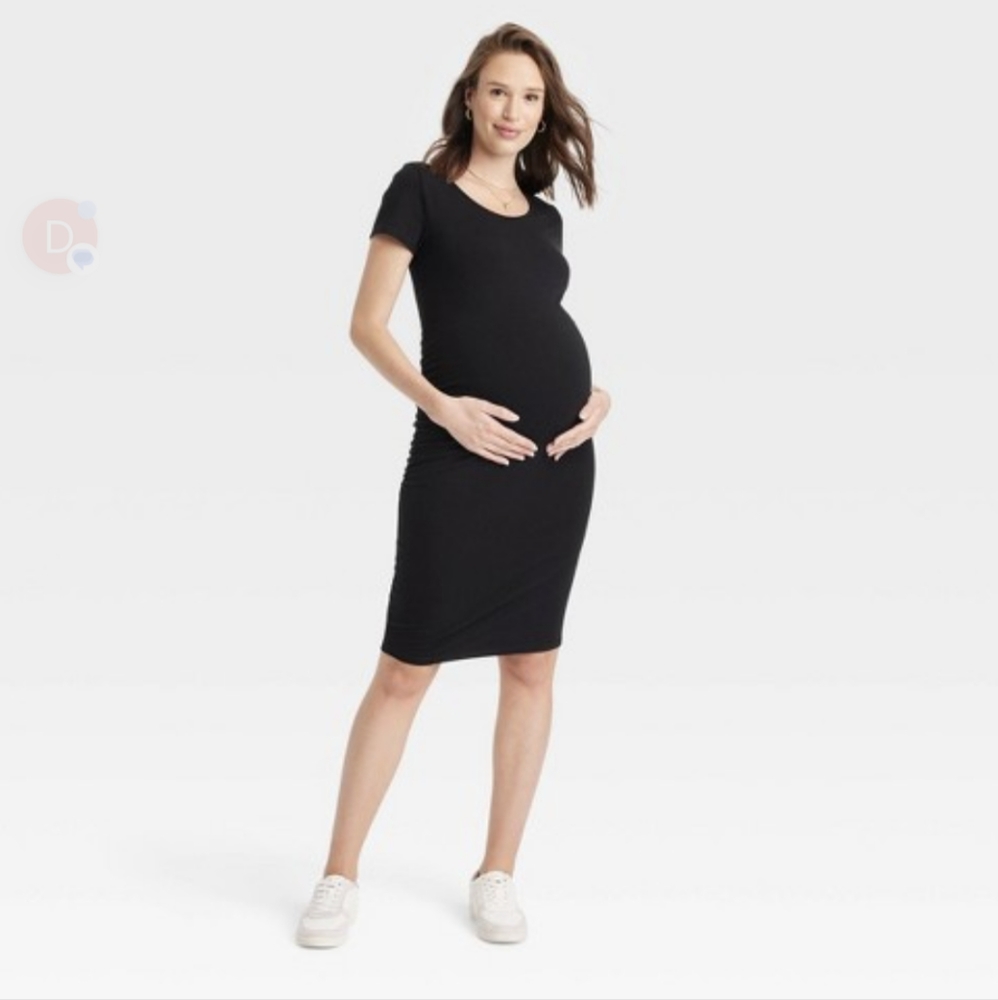 Isabel Maternity Black Short Sleeve Tee Shirt Dress